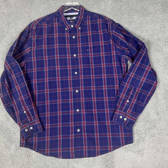 Tommy Hilfiger Mens Large Long Sleeve Shirt Blue Plaid Button Down Classic Fit - Picture 7 of 7